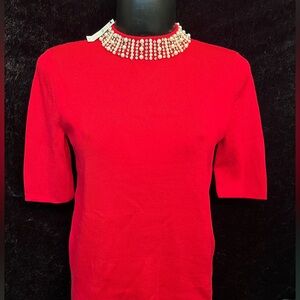 Talbots NWT Women’s Red Jeweled Neckline
Short Sleeve/Sweater.Size S I-33
